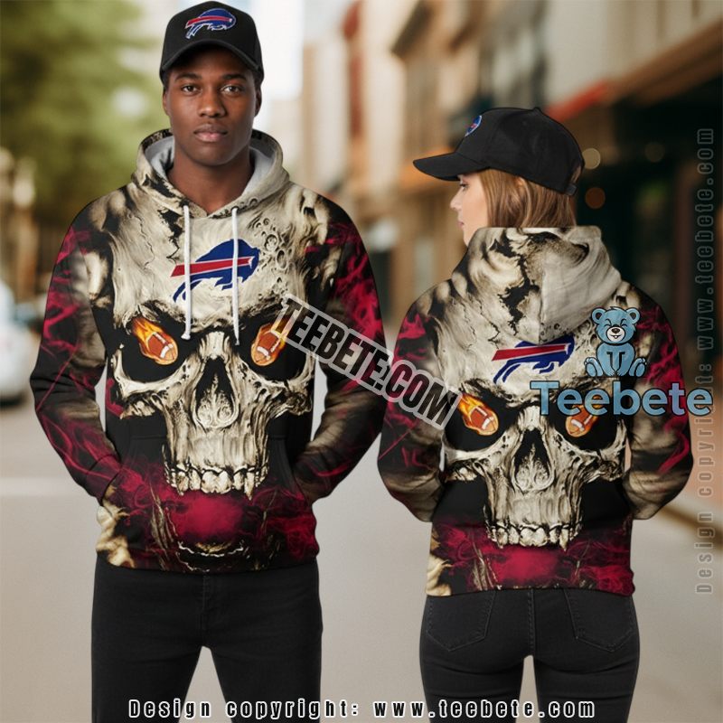 Buffalo Bills Skull 3D Hoodie For Sale Black White