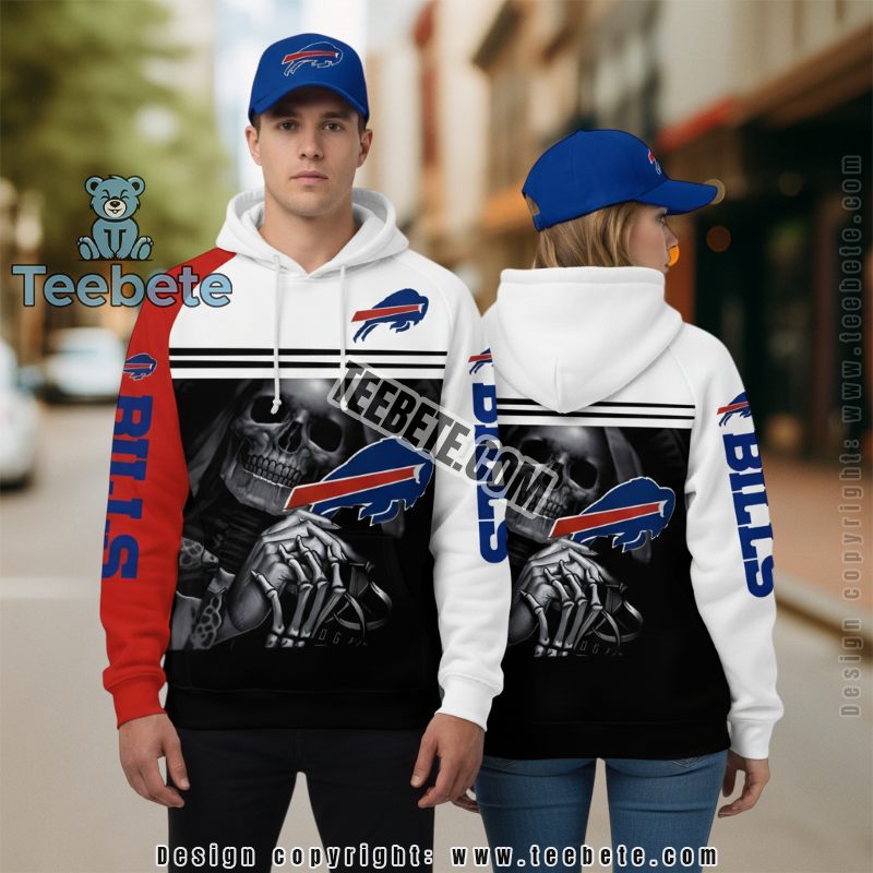 Buffalo Bills Skull 3D Hoodie For Sale Black White