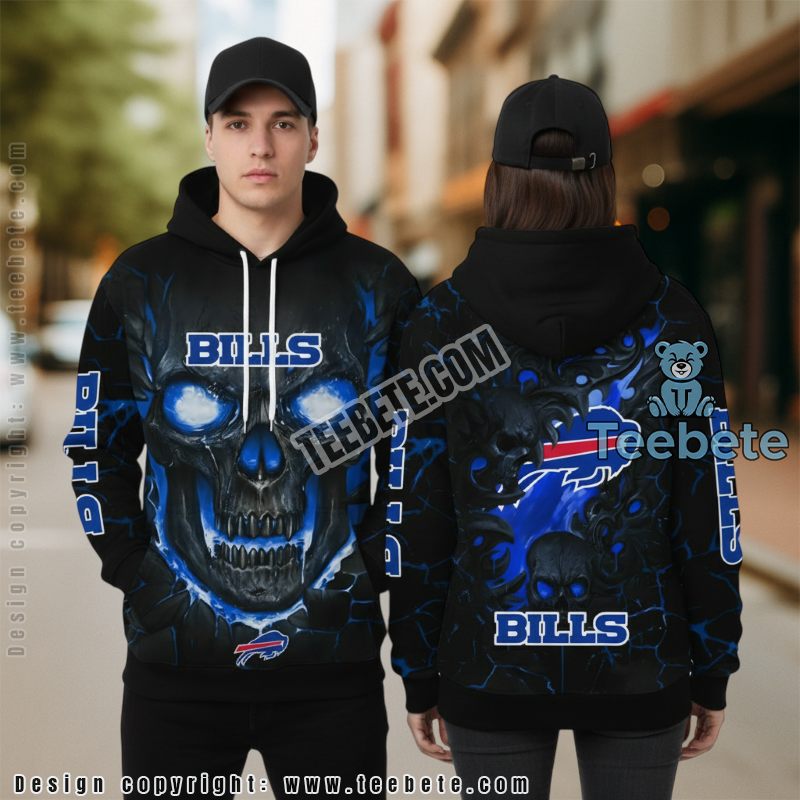 Buffalo Bills Skull 3D Hoodie For Sale Black White