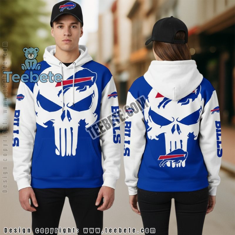 Buffalo Bills Skull Pullover 3D Zip Up Hoodie Blue White