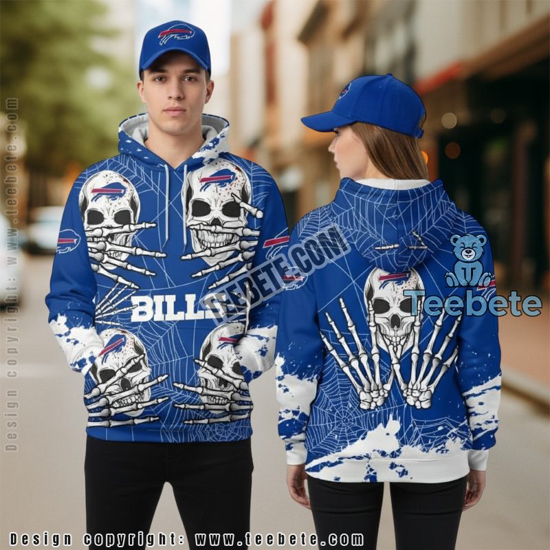 Buffalo Bills Skull Pullover 3D Zip Up Hoodie Blue White