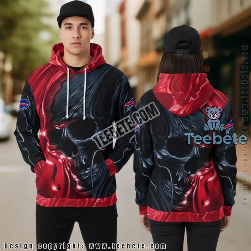 Buffalo Bills Skull Unleash 3D Hoodie Men Black Blue