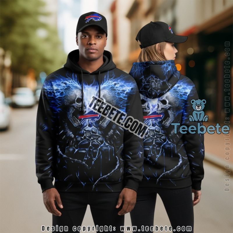 Buffalo Bills Skull Unleash 3D Hoodie Men Black Blue