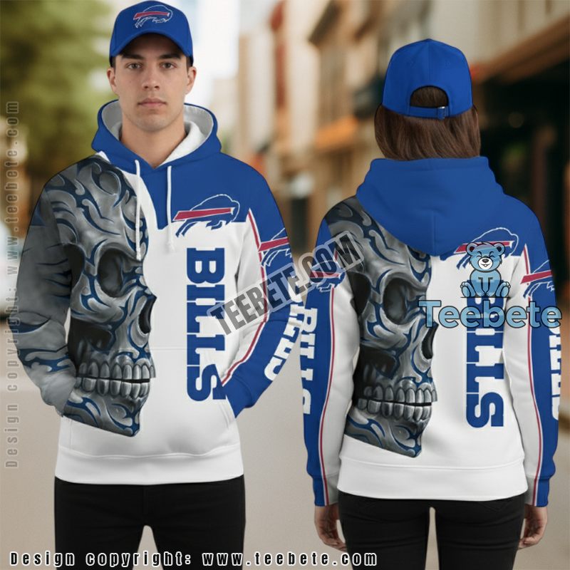 Buffalo Bills Skull Unleash 3D Hoodie Men Black Blue