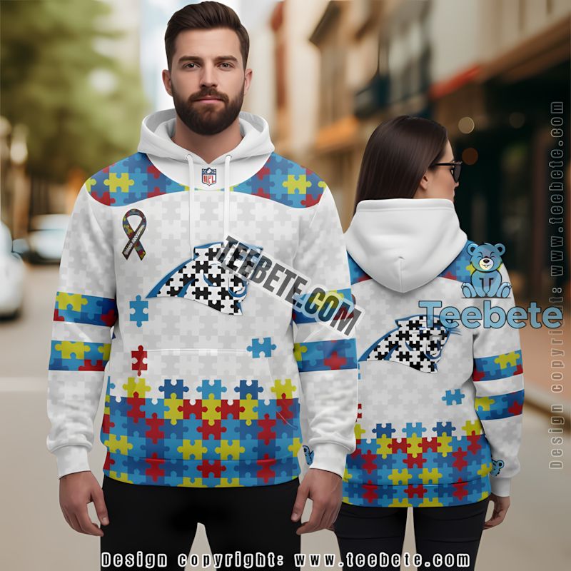Carolina Panthers Autism Awareness Puzzle Ribbon 3D Hoodie White Men