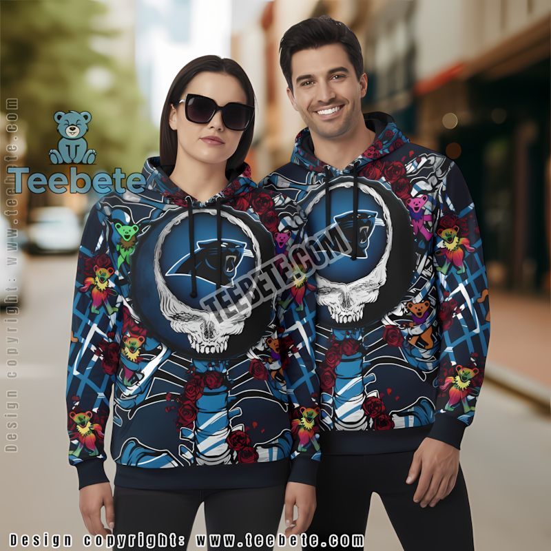 Carolina Panthers Grateful Dead 3D Hoodie Blue Dad Mom