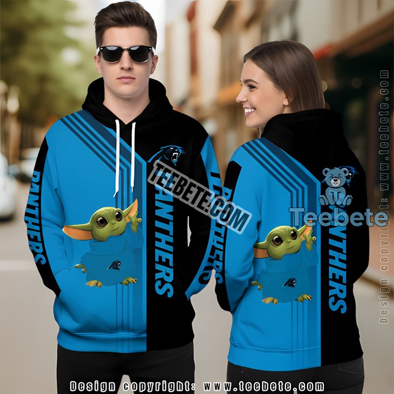 Carolina Panthers Grogu Star Wars 3D Hoodie Blue Black Mens