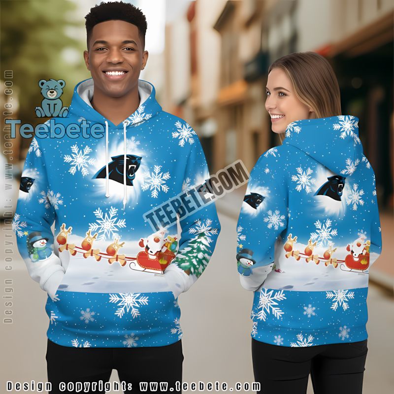 Carolina Panthers Santa Claus Is Coming 3D Hoodie Blue White Print