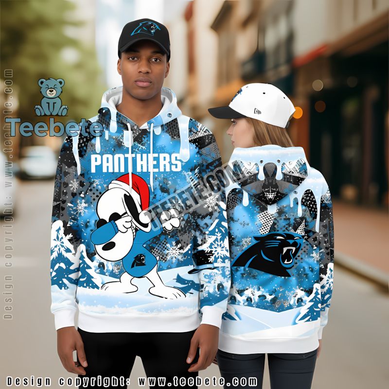 Carolina Panthers Santa Snoopy 3D Hoodie Blue White Printed