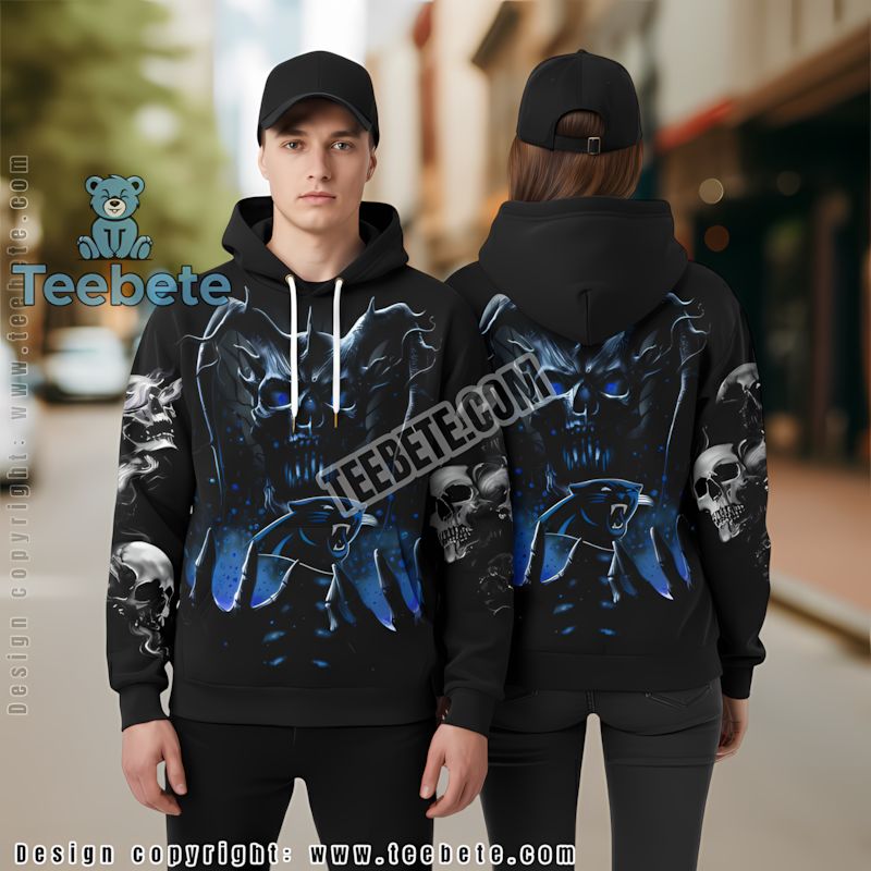Carolina Panthers Skull 3D Hoodie Black Grey Girls Carolina Panthers Skull 3D Hoodie Black Grey Girls