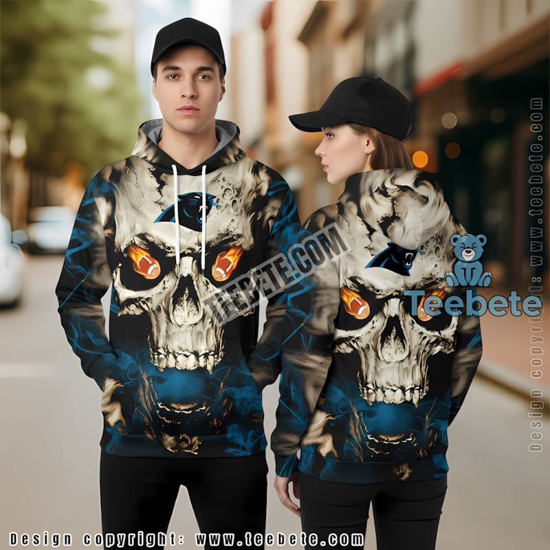 Carolina Panthers Skull 3D Hoodie Black Grey Girls