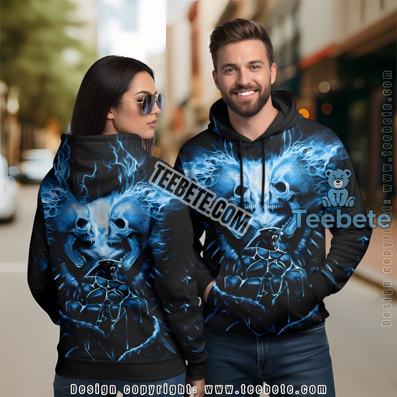 Carolina Panthers Skull Unleash 3D Hoodie Blue Black For Sale