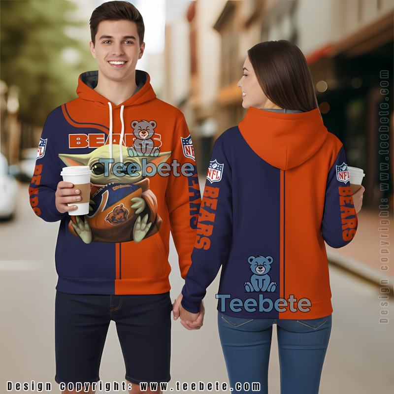 Chicago Bears Baby Yoda 3D Hoodie Men Orange