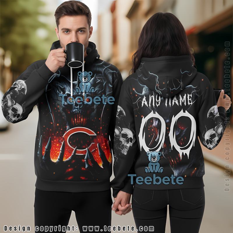 Chicago Bears Demon Skull 3D Zip Up Hoodie Black