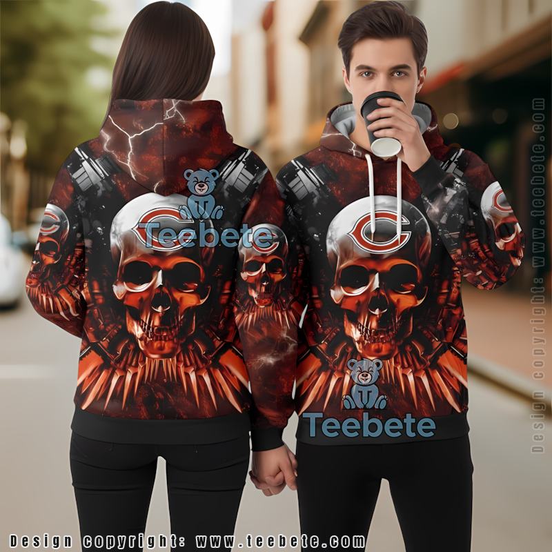 Chicago Bears Electric Skull 3D Hoodie Youth Red