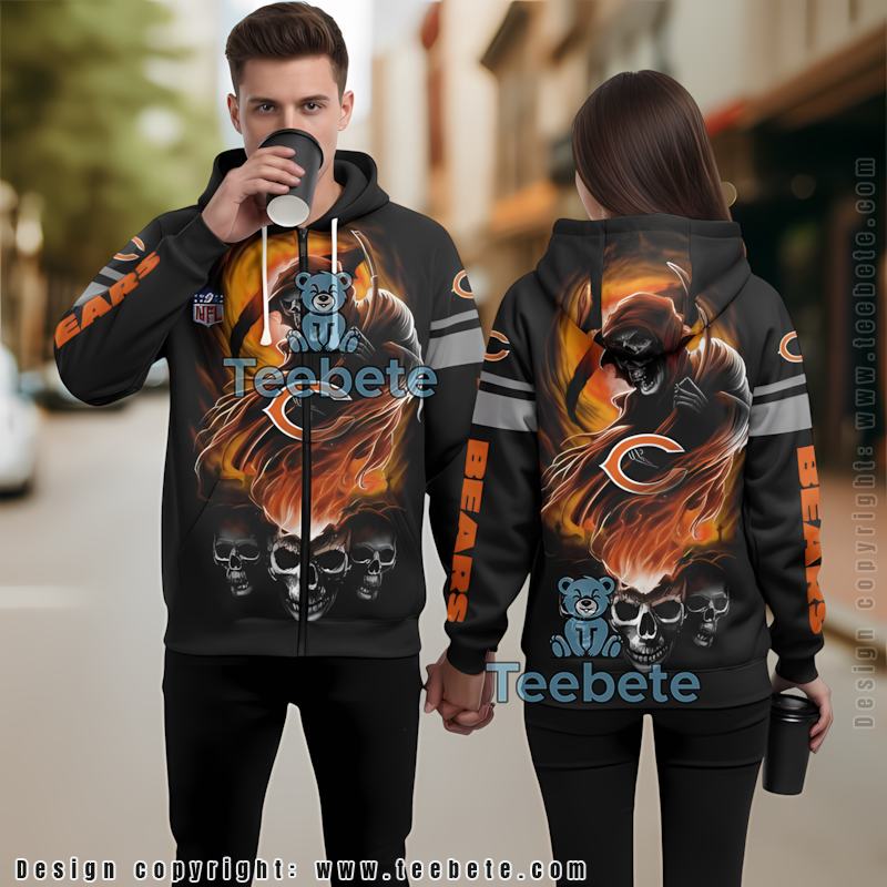 Chicago Bears Grim Reaper 3D Hoodie Zipper Black