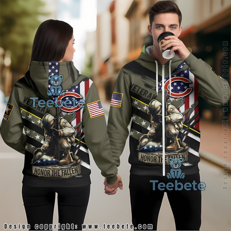 Chicago Bears Honor Veterans 3D Hoodie Women Olive Green