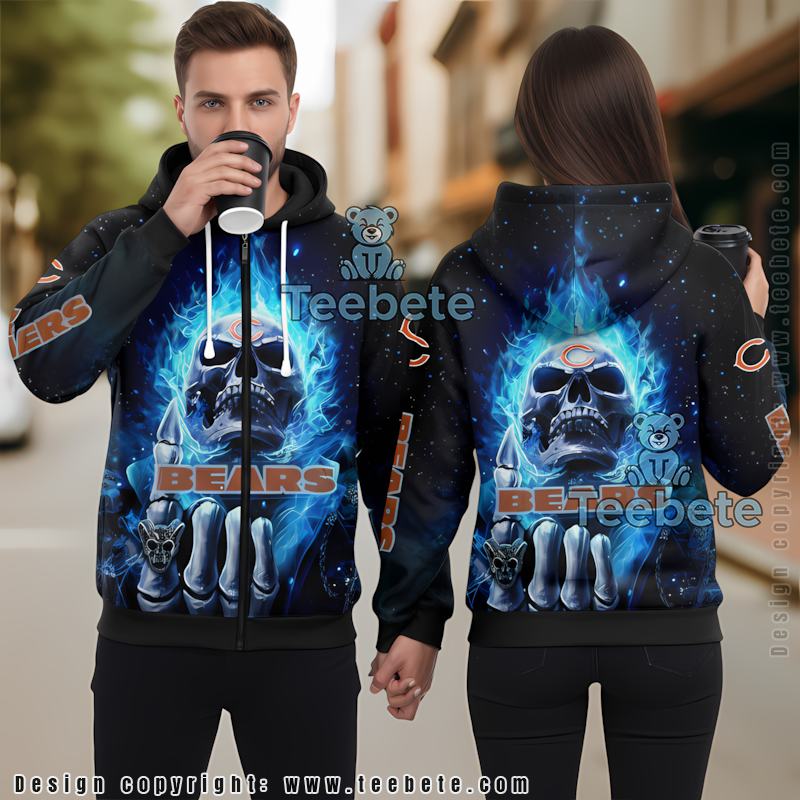Chicago Bears Ice Skull 3D Pullover Hoodie Blue