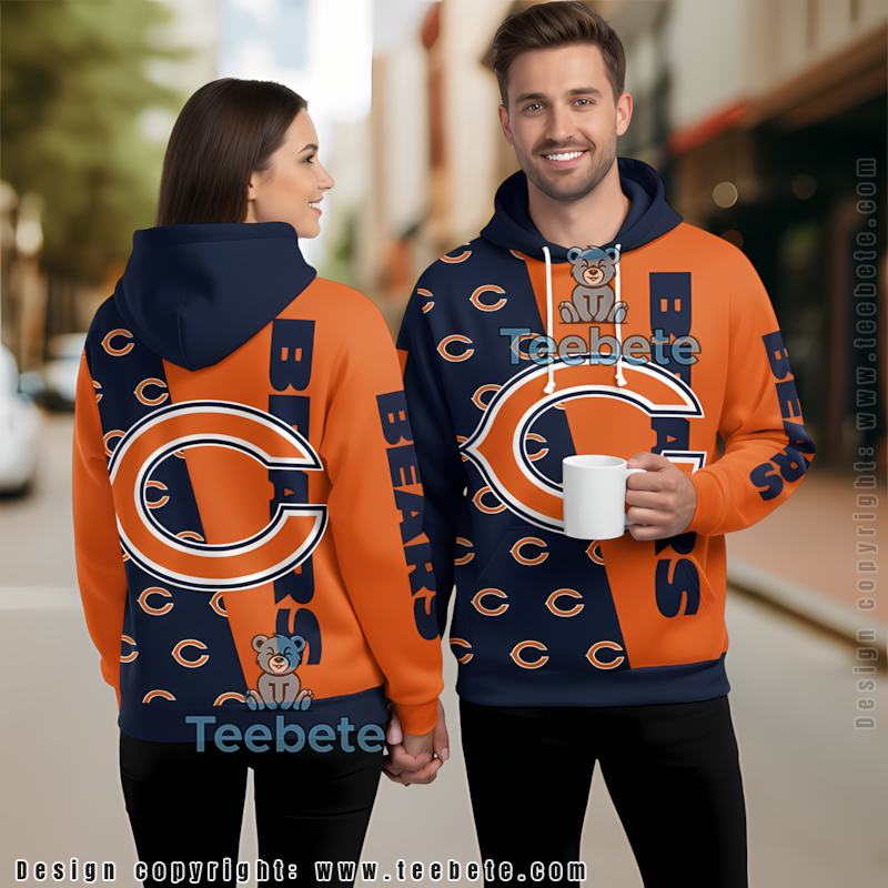 Chicago Bears Nfl Logo 3D Hoodie Women Orange Blue