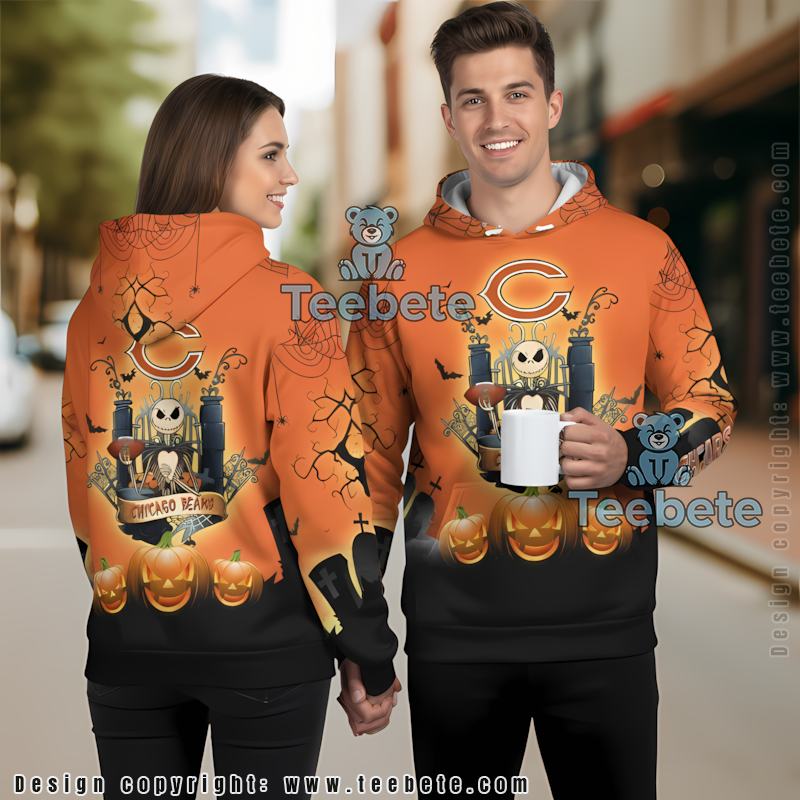 Chicago Bears Nightmare Before Christmas 3D Printed Hoodie Orange