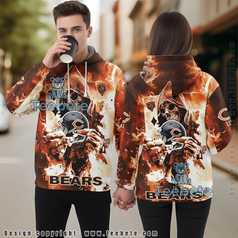 Chicago Bears Spooky Skeleton 3D Hoodie Zipper Orange