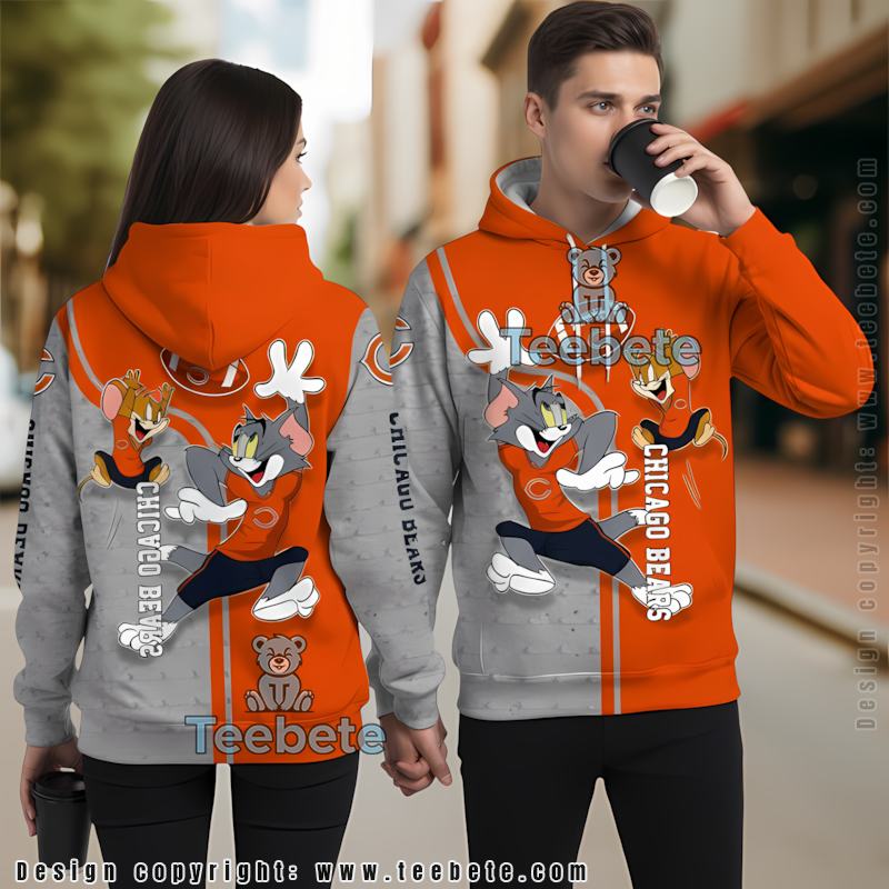 Chicago Bears Tom And Jerry 3D Print Hoodie Orange