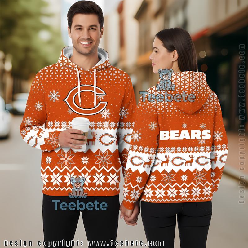 Chicago Bears Spooky Skeleton 3D Hoodie Zipper Orange