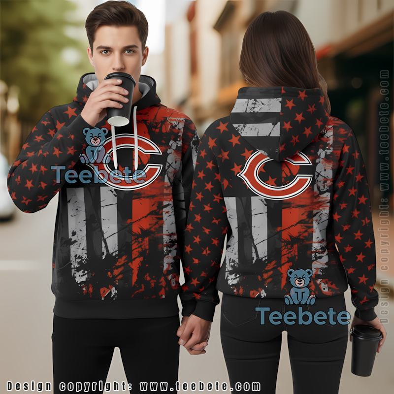 Chicago Bears Us Flag Splatter 3D Print Hoodie Black