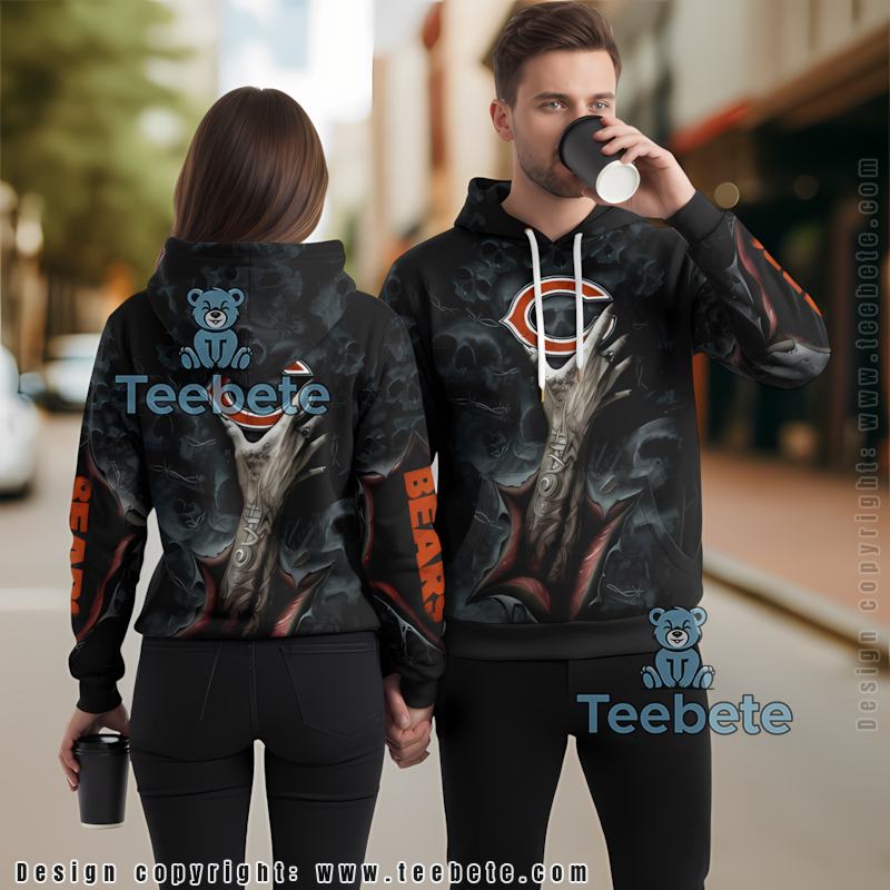 Chicago Bears Zombie Hand 3D Printed Hoodie Black