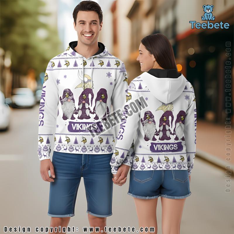 Christmas Gnomes Minnesota Vikings 3D Hoodie White Youth