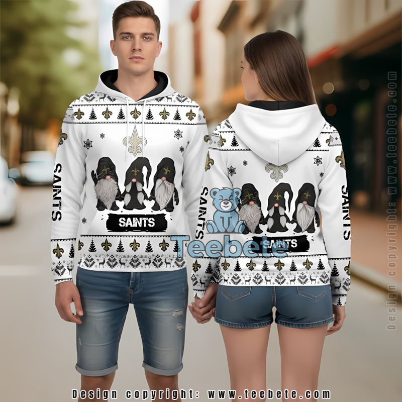 New Orleans Saints Christmas Gnomes 3D Hoodie White Printing