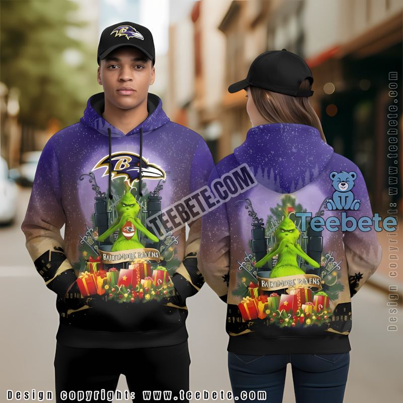 Baltimore Ravens Christmas Grinch 3D Hoodie Graphic Blue Black