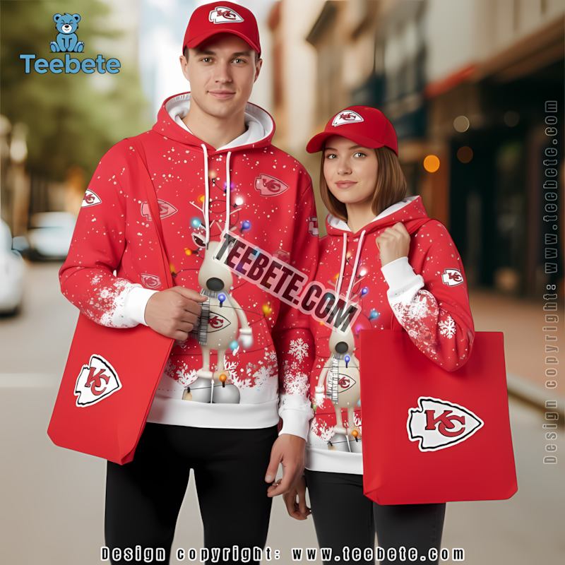 Kansas City Chiefs Christmas Reindeer 3D Hoodie Pullover White Red