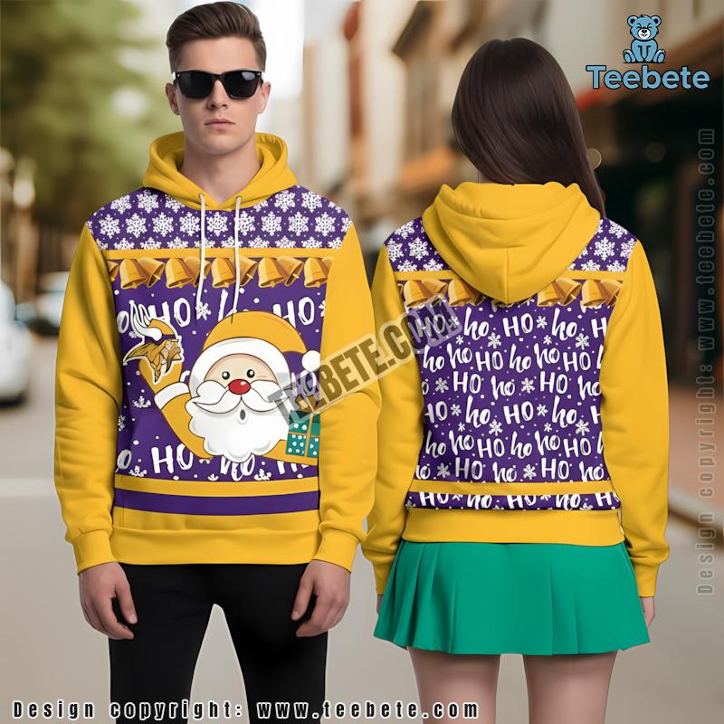 Christmas Santa Claus Minnesota Vikings 3D Hoodie Print Purple Yellow