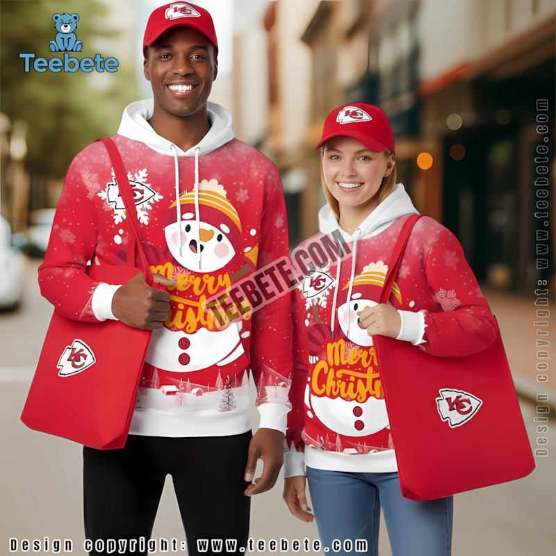 Kansas City Chiefs Christmas Snowman 3D Hoodie White Red Girls