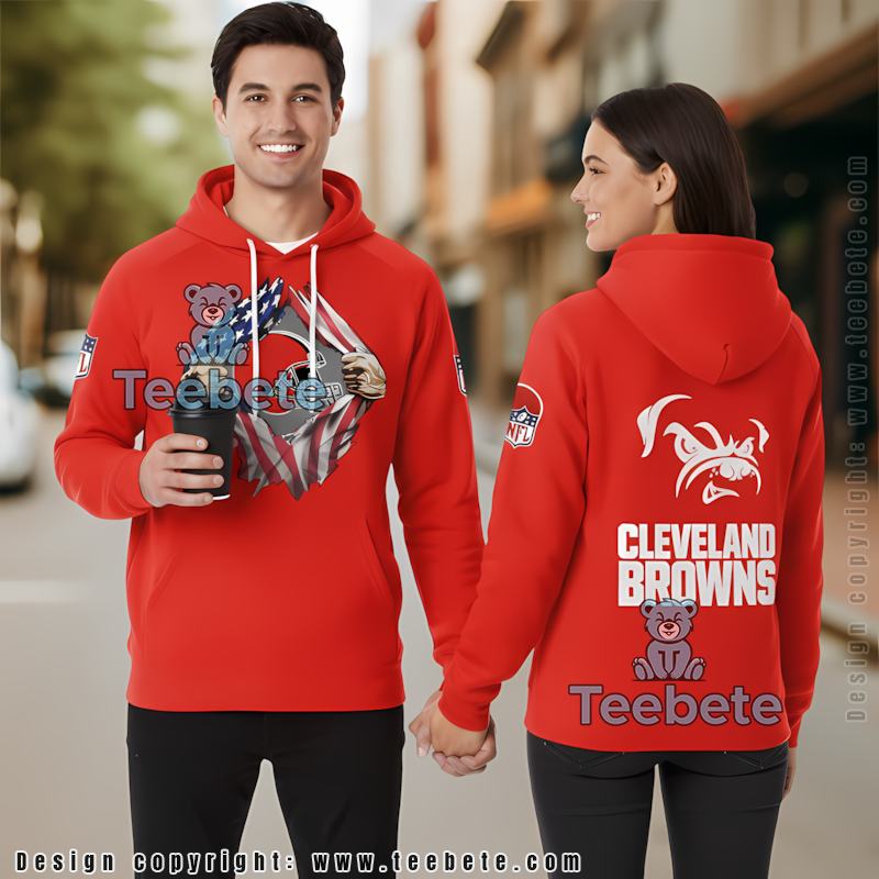 Cleveland Browns American Flag Ripped 3D Pullover Hoodie Orange