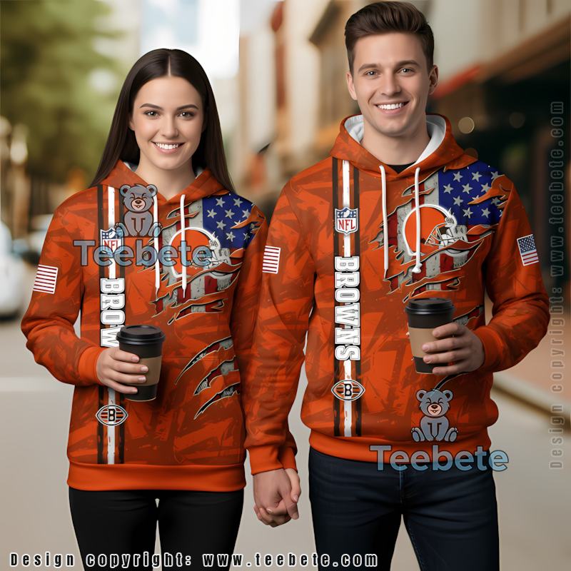 Cleveland Browns American Flag Ripped Claw 3D Print Hoodie