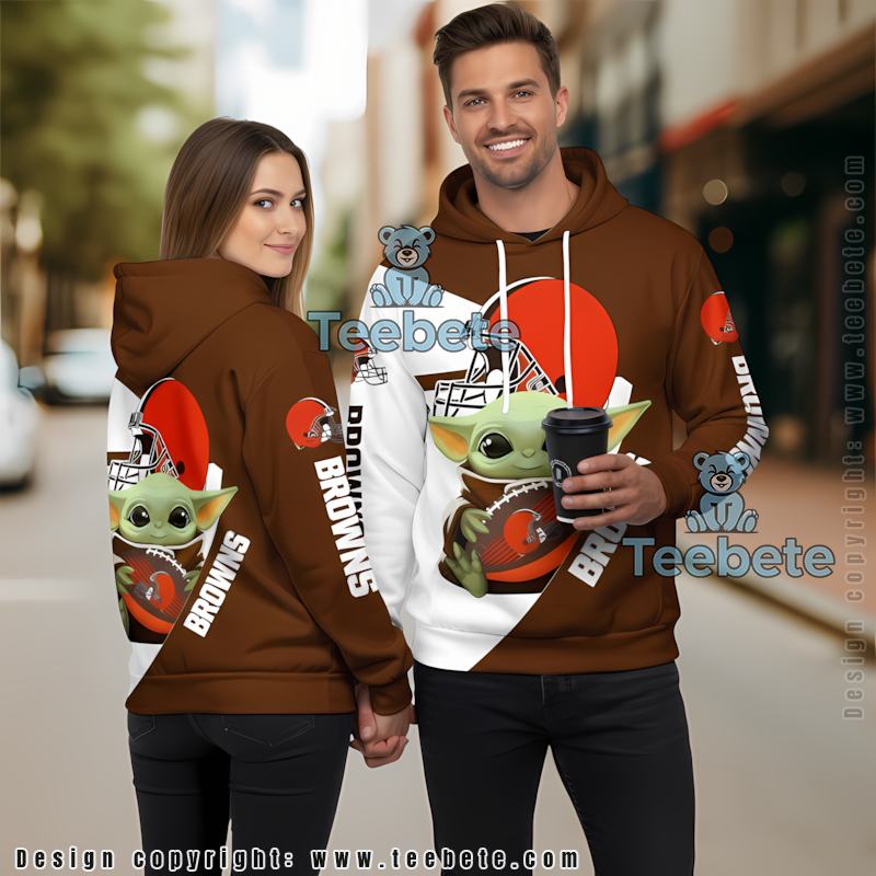 Cleveland Browns Baby Yoda Grogu 3D Hoodie Zipper