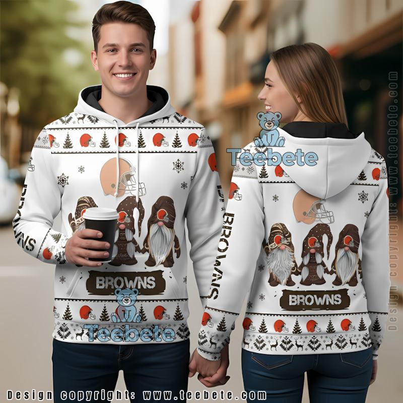 Cleveland Browns Christmas Gnomes Ugly 3D Hoodie Zipper