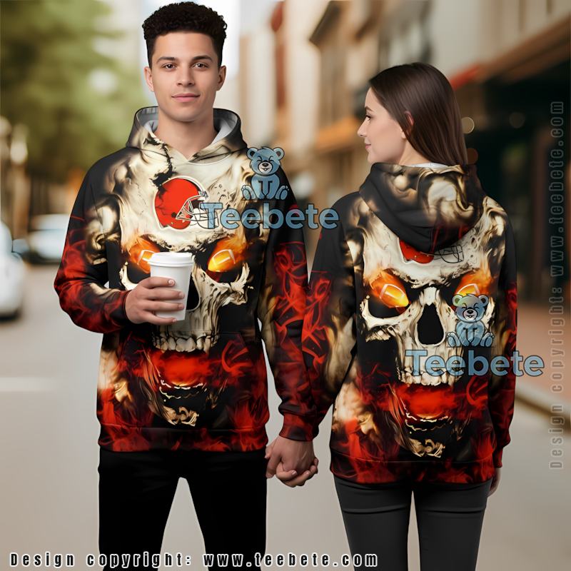 Cleveland Browns Fire Skull 3D Hoodie Women