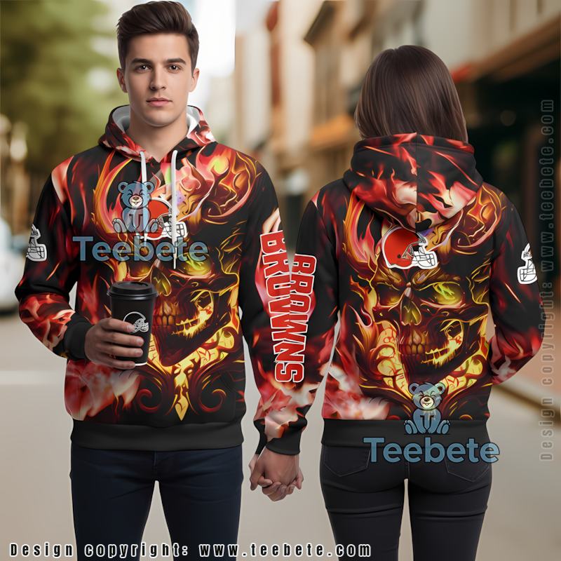 Cleveland Browns Flaming Skull 3D Hoodie Zipper Red
