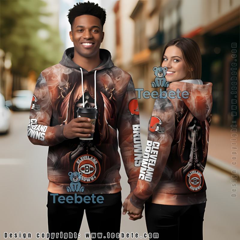 Cleveland Browns Grim Reaper Skull 3D Zip Up Hoodie