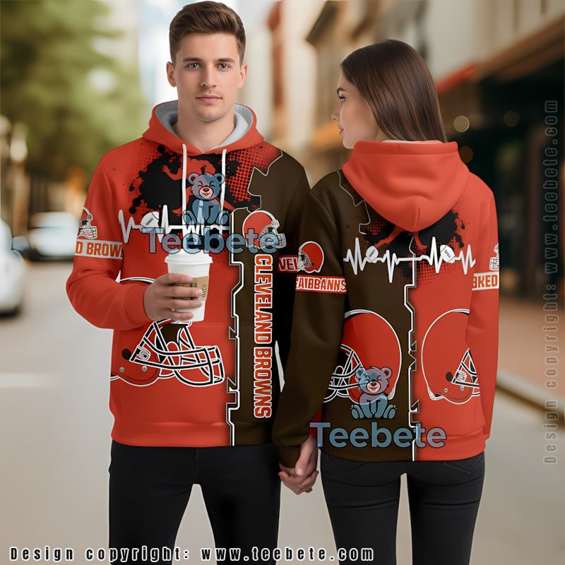 Cleveland Browns Heartbeat Nurse 3D Hoodie Men Orange