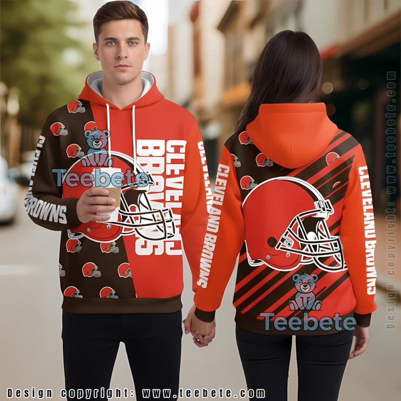 Cleveland Browns Helmet Stripe 3D Hoodie Men Orange