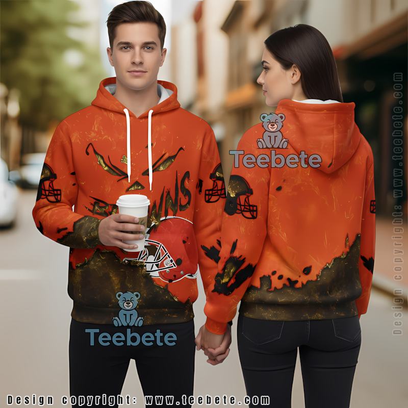 Cleveland Browns Jack O Lantern Halloween 3D Hoodie Women Orange