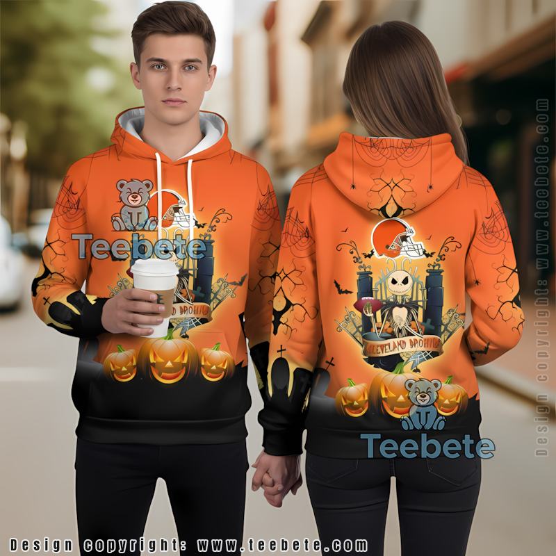 Cleveland Browns Jack Skellington Halloween 3D Hoodie Youth