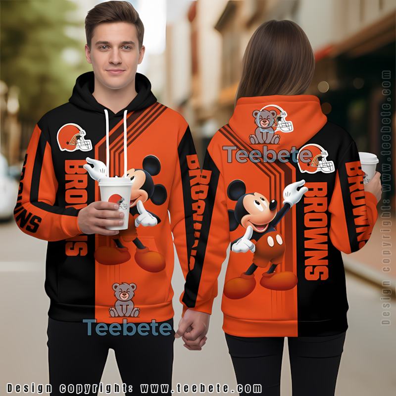 Cleveland Browns Mickey Mouse 3D Hoodie Men Orange