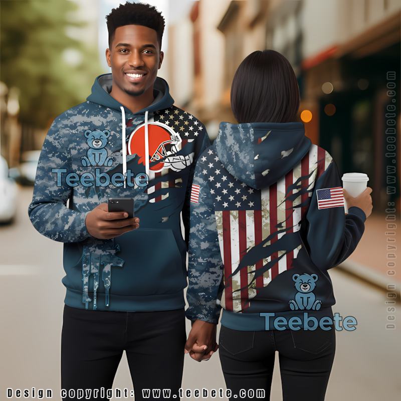 Cleveland Browns Military Punisher Skull 3D Zip Up Hoodie