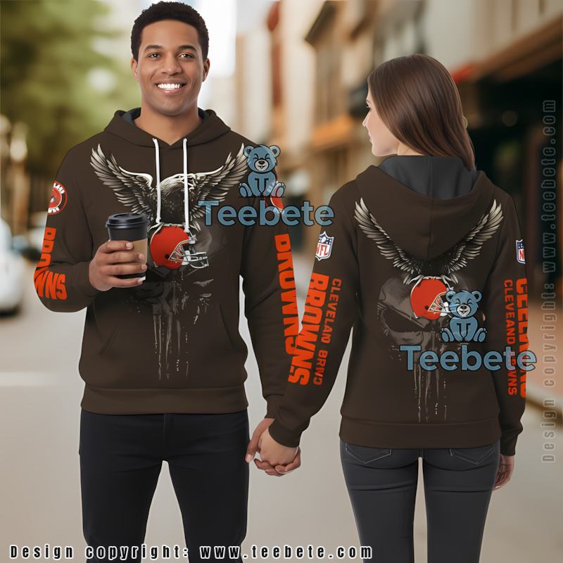 Cleveland Browns Punisher Skull And Eagle 3D Hoodie Women