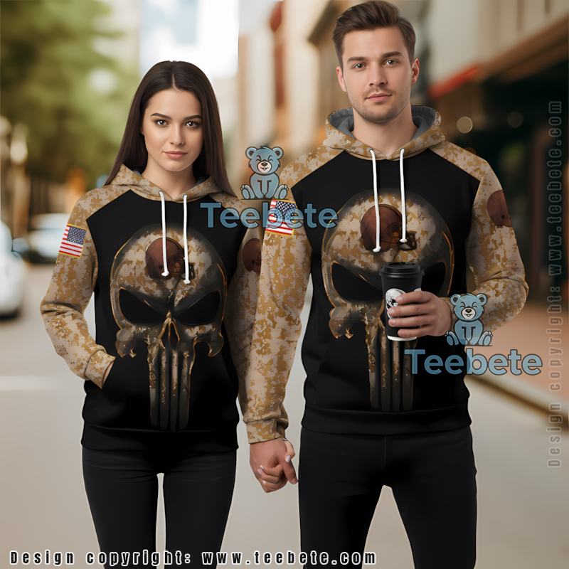 Cleveland Browns Punisher Skull Camo 3D Hoodie Youth Black